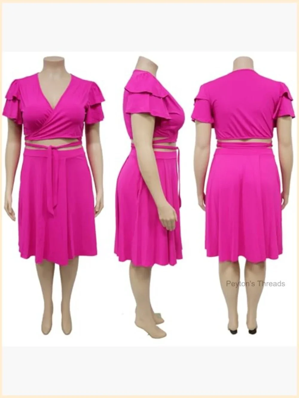 Plus Size 2 Piece Outfits Short Sleeve Crop Top and Midi Skirt Set